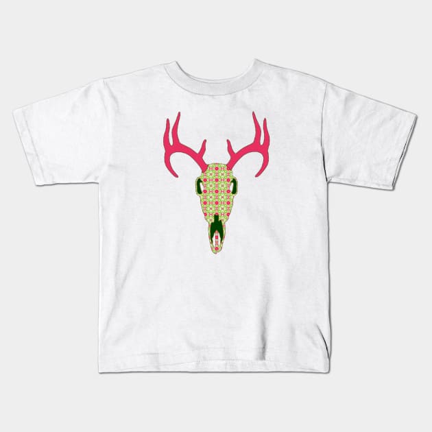 Floral Deer Skull Kids T-Shirt by Nuletto